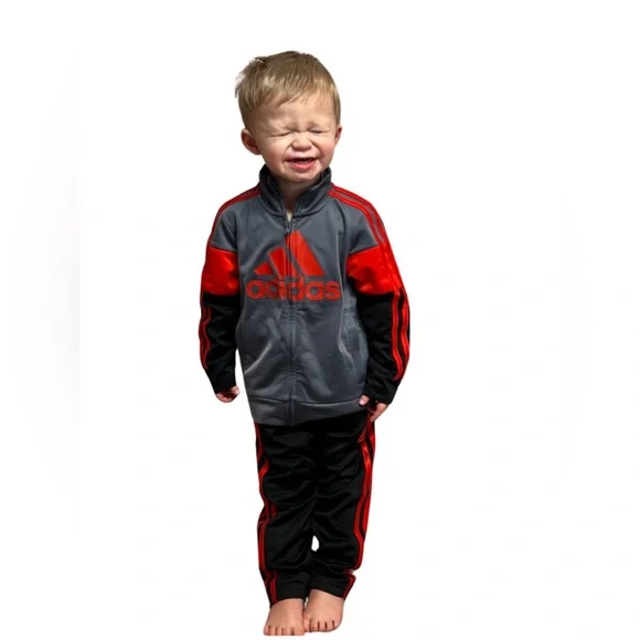 Adidas Youth Boys Jogger Set Red and Black size 2T - Picture 7 of 8